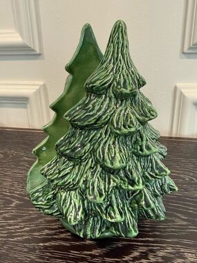 Ceramic Christmas Tree Napkin Card Holder Green